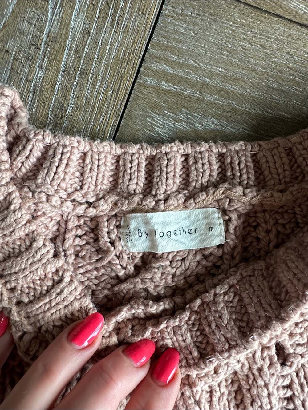 By Together Cropped Openwork Cable-Knit Sweater in Blush Pink - Picture 3 of 3
